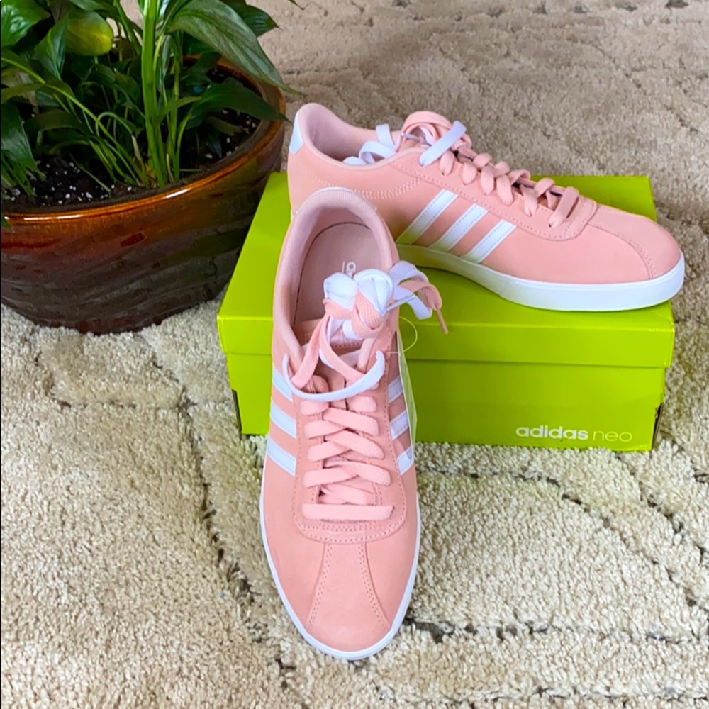 Adidas Neo Courtset Pink & White Leather Sneakers